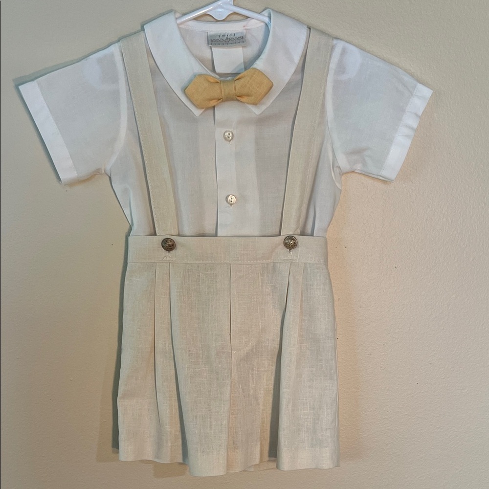 Vintage Kids Beige Suspender Outfit with Bow Tie. It's Classic!​